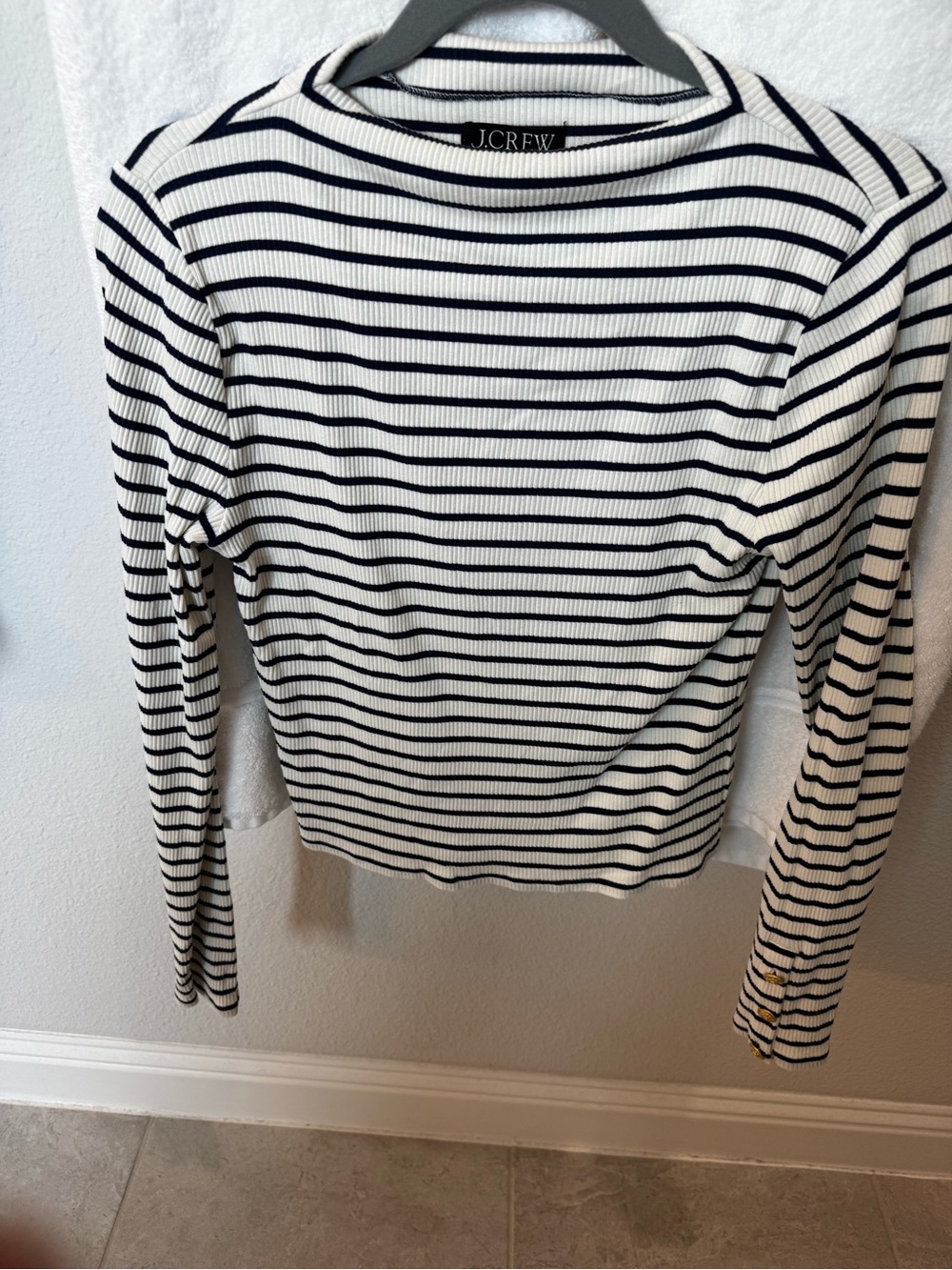 J.Crew Women’s Navy & White Striped Long-Sleeve Top